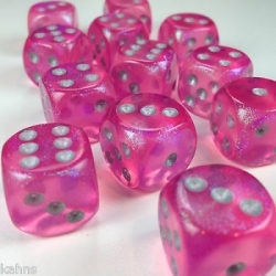 Chessex Borealis 16mm d6 Pink/silver Luminary Dice Block (12 dice)
