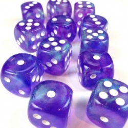 Chessex Borealis 16mm d6 Purple/white Luminary Dice Block (12 dice)