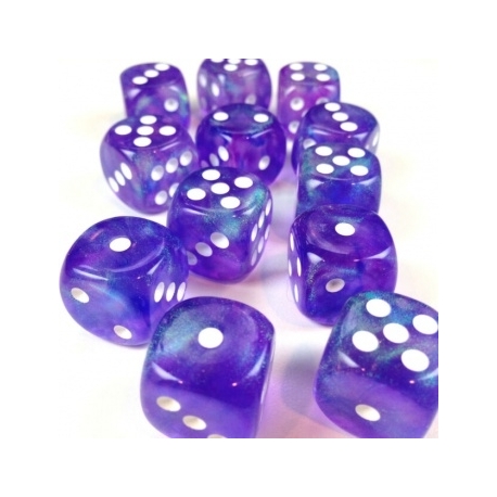 Chessex Borealis 16mm d6 Purple/white Luminary Dice Block (12 dice)