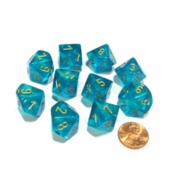 Chessex Borealis Teal/gold Luminary Set of Ten d10s