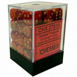 Chessex Signature 12mm d6 with pips Dice Blocks (36 Dice) - Scarab Scarlet w/gold