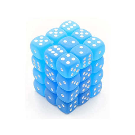 Chessex Signature 12mm d6 with pips Dice Blocks (36 Dice) - Frosted Caribbean Blue w/white