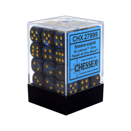 Chessex Signature 12mm d6 with pips Dice Blocks (36 Dice) - Lustrous Shadow w/gold