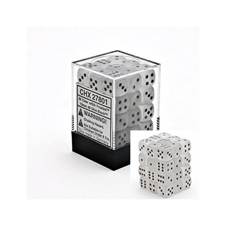 Chessex Signature 12mm d6 with pips Dice Blocks (36 Dice) - Frosted Clear w/black