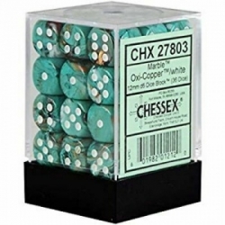 Chessex Signature 12mm d6 with pips Dice Blocks (36 Dice) - Marble OxiCopper/white