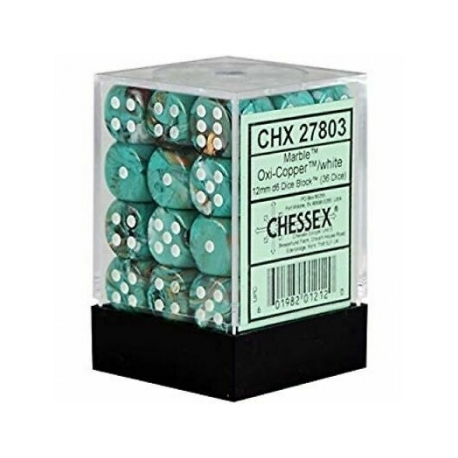 Chessex Signature 12mm d6 with pips Dice Blocks (36 Dice) - Marble OxiCopper/white
