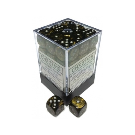 Chessex Signature 12mm d6 with pips Dice Blocks (36 Dice) - Leaf Black Gold w/silver