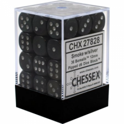 Chessex Signature 12mm d6 with pips Dice Blocks (36 Dice) - Borealis Smoke w/silver