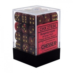 Chessex Signature 12mm d6 with pips Dice Blocks (36 Dice) - Vortex Burgundy w/gold