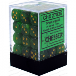 Chessex Signature 12mm d6 with pips Dice Blocks (36 Dice) - Vortex Green w/gold