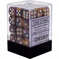 Chessex Signature 12mm d6 with pips Dice Blocks (36 Dice) - Festive Carousel w/white