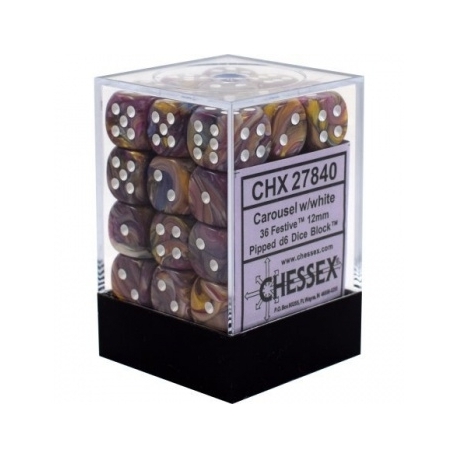Chessex Signature 12mm d6 with pips Dice Blocks (36 Dice) - Festive Carousel w/white