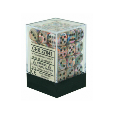 Chessex Signature 12mm d6 with pips Dice Blocks (36 Dice) - Festive Vibrant w/brown