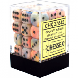 Chessex Signature 12mm d6 with pips Dice Blocks (36 Dice) - Festive Circus w/black