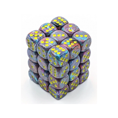 Chessex Signature 12mm d6 with pips Dice Blocks (36 Dice) - Festive Mosaic/yellow