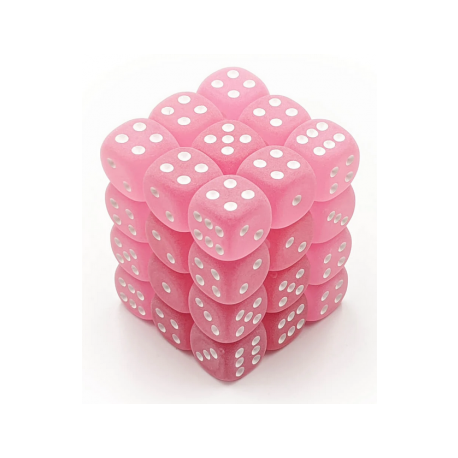 Chessex Signature 12mm d6 with pips Dice Blocks (36 Dice) - Frosted Polyheral Pink w/white