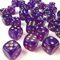Bloque de dados Luminary de Chessex Borealis de 12 mm d6 Royal Purple/gold (36 dados)