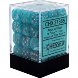 Chessex Signature 12mm d6 with pips Dice Blocks (36 Dice) - Cirrus Aqua w/silver
