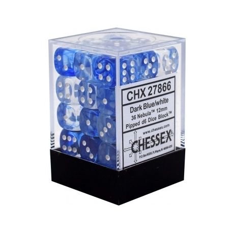 Chessex Signature 12mm d6 with pips Dice Blocks (36 Dice) - Nebula Dark Blue w/white