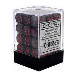 Chessex Signature 12mm d6 with pips Dice Blocks (36 Dice) - Velvet Black w/red