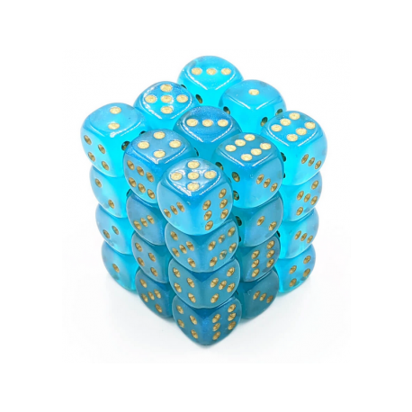 Chessex Signature 12mm d6 with pips Dice Blocks (36 Dice) - Borealis Teal w/gold