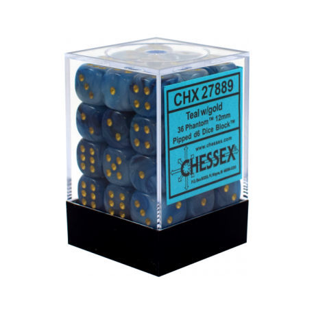 Chessex Signature 12mm d6 with pips Dice Blocks (36 Dice) - Phantom Teal w/gold
