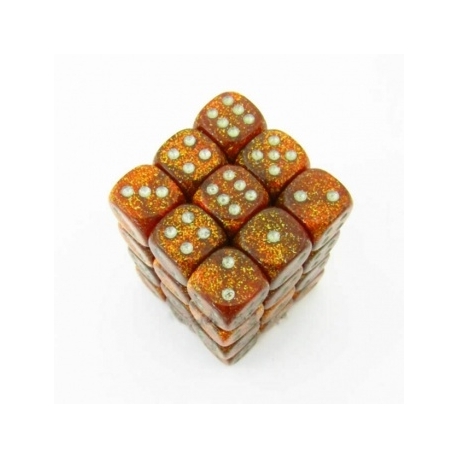 Chessex Signature 12mm d6 with pips Dice Blocks (36 Dice) - Glitter Polyhedral Gold/silver