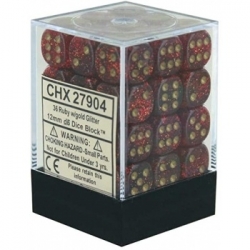 Chessex Signature 12mm d6 with pips Dice Blocks (36 Dice) - Glitter Polyhedral Ruby/gold