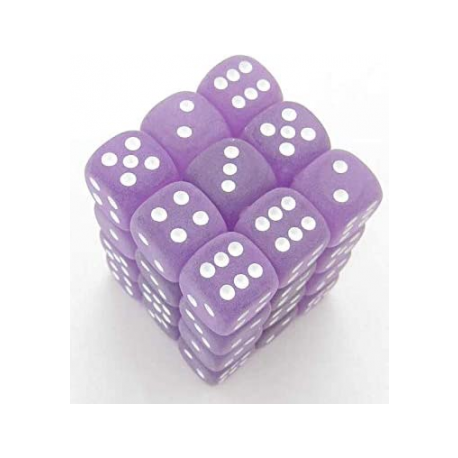 Chessex Signature 12mm d6 with pips Dice Blocks (36 Dice) - Frosted Polyheral Purple/white