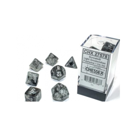 Chessex Borealis 16mm d6 Light Smoke/silver Luminary Dice Block (12 dados)