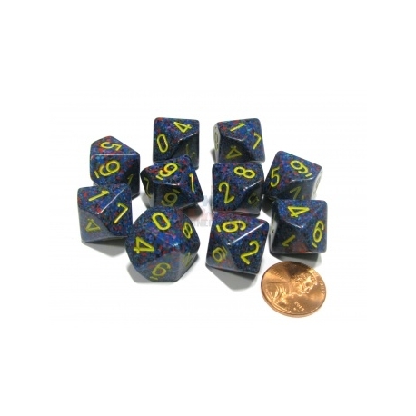 Juego de diez luminarias Chessex Borealis Royal Purple/gold d10s