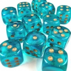 Chessex Borealis 16mm d6 Teal/gold Luminary Dice Block (12 dice)
