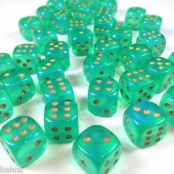 Chessex Borealis 12mm d6 Light Green/gold Luminary Dice Block (36 dice)