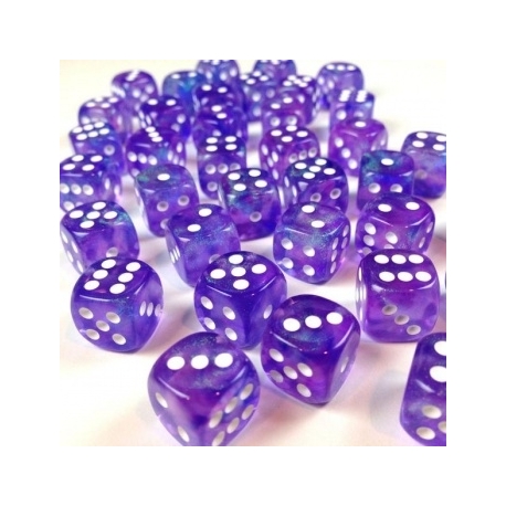 Chessex Borealis 12mm d6 Purple/white Luminary Dice Block (36 dice)
