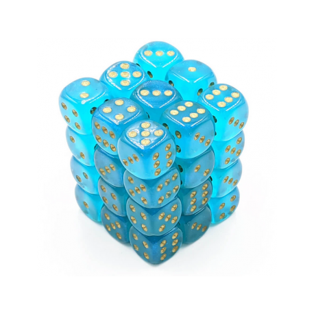 Chessex Borealis 12mm d6 Teal/gold Luminary Dice Block (36 dice)
