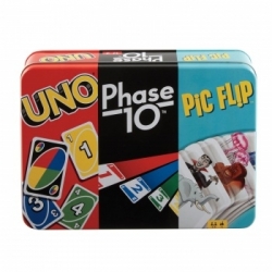 Kartenspiel-Klassiker in Metalldose: UNO, Phase 10, Pic Flip