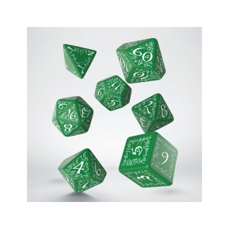 Elvish Green & white Dice Set (7)