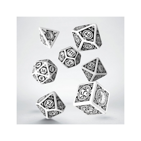 Steampunk Clockwork White & black Dice Set (7)