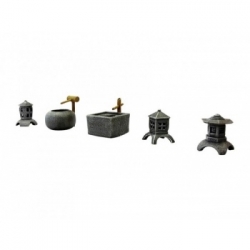 Ziterdes - Set of stone lanterns with bamboo fountains, 5 par