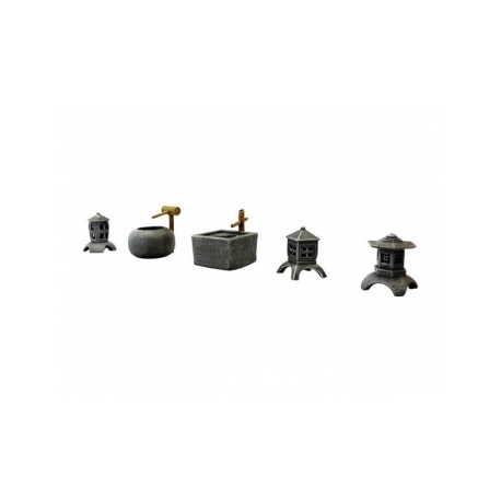 Ziterdes - Set of stone lanterns with bamboo fountains, 5 par