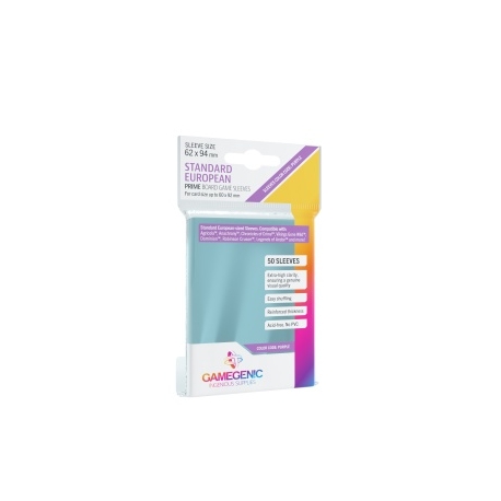 Gamegenic PRIME Standard European-Sized Sleeves 62 x 94 mm - Clear (50 Sleeves)
