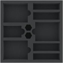 BCMEWZ040BO 238 mm x 238 mm x 40 mm foam tray for board games with 10 compartments