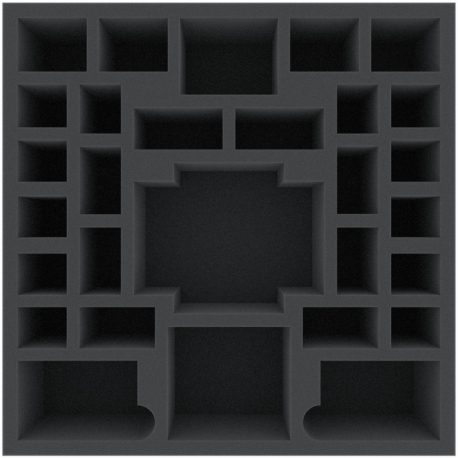 AGER055BO 295 mm x 295 mm x 75 mm foam tray with 29 compartments for board game boxes
