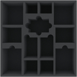AFEM080BO 285 mm x 285 mm x 80 mm foam tray for board game boxes - 13 compartments