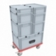Compact trolley with rubber wheels red and wheel stop for Euro Container up to 600 mm x 400 mm