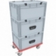 Compact trolley with rubber wheels red and wheel stop for Euro Container up to 600 mm x 400 mm