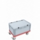 Compact trolley with rubber wheels red and wheel stop for Euro Container up to 600 mm x 400 mm