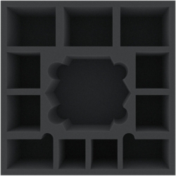 AFMEMQ085BO 285 mm x 285 mm x 85 mm foam tray with 12 compartments for board game boxes