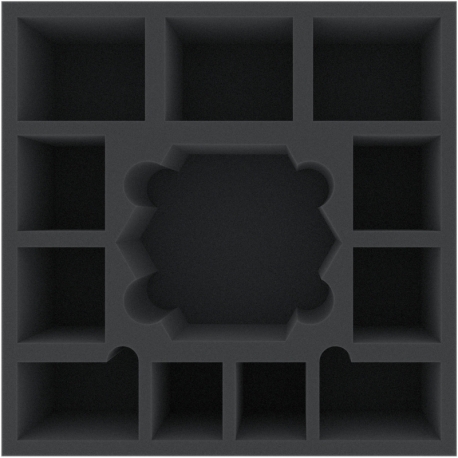 AFMEMQ085BO 285 mm x 285 mm x 85 mm foam tray with 12 compartments for board game boxes