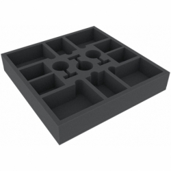AFEW050BO 285 mm x 285 mm x 50 mm foam tray with 13 compartments for board game boxes
